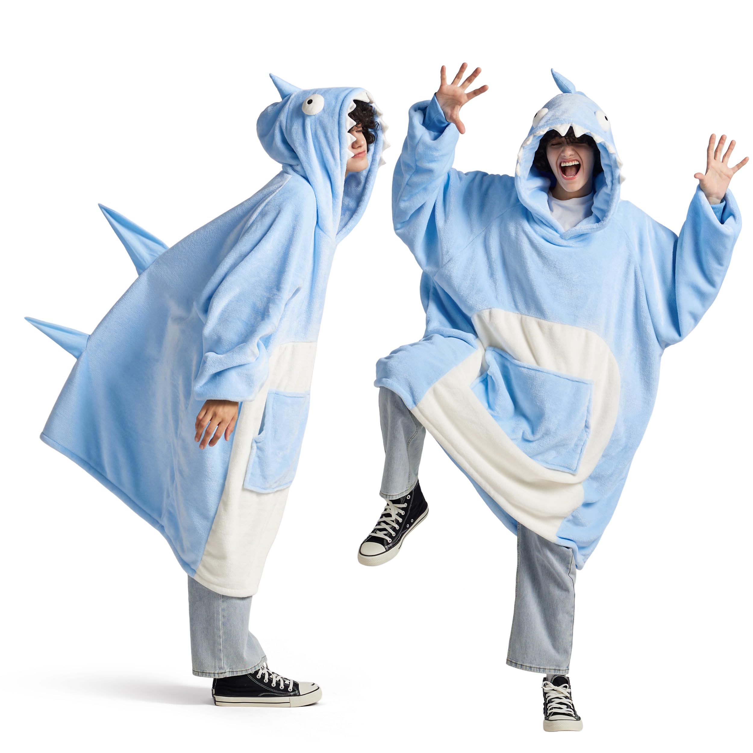 BedsureShark Blanket Hoodie Standard One Size, Wearable Shark Blanket Fleece Soft Cozy Animal Costume, for Teens, Adults, Men, Women, Kids, Blue