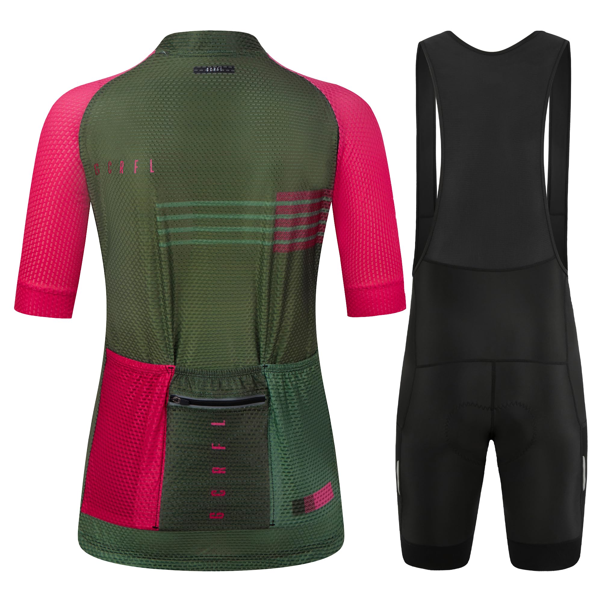 GCRFL Damen Radtrikot Sets Rennrad Trikot Reitshirts Hoch Atmungsaktiv Trägerhose mit Taschen und 4D Gepolstert