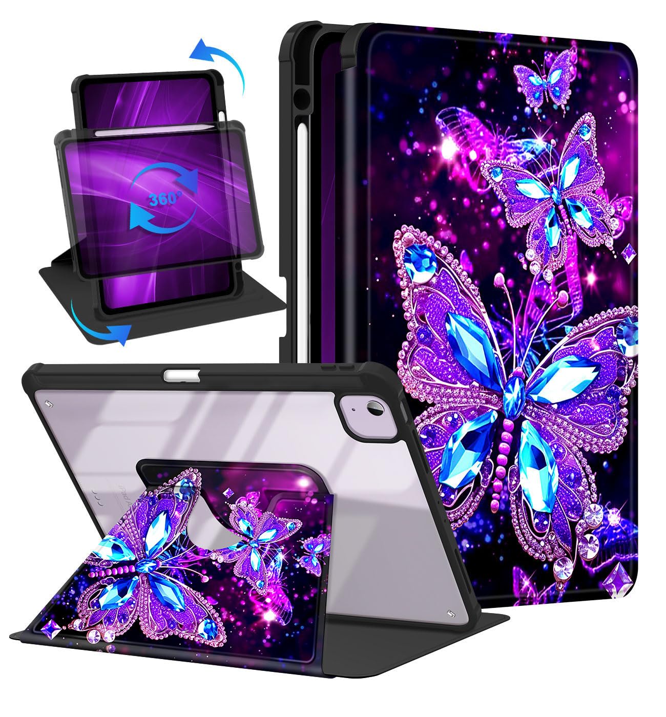 Casetego for iPad Air 11 Inch M2(2024),iPad Air 5th Gen(2022)/iPad Air 4th Gen(2020) 10.9 Inch Case with Pencil Holder,360°Rotating Adjustable Stand