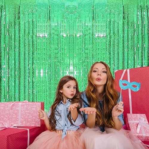 Miniatura 2 de 2 Pack 3.2ft x 8.2ft Green Foil Fringe Curtain, Metallic Tinsel Foil Fringe Rain Curtain Streamers Photo Backdrop for St Patricks Day Decorations