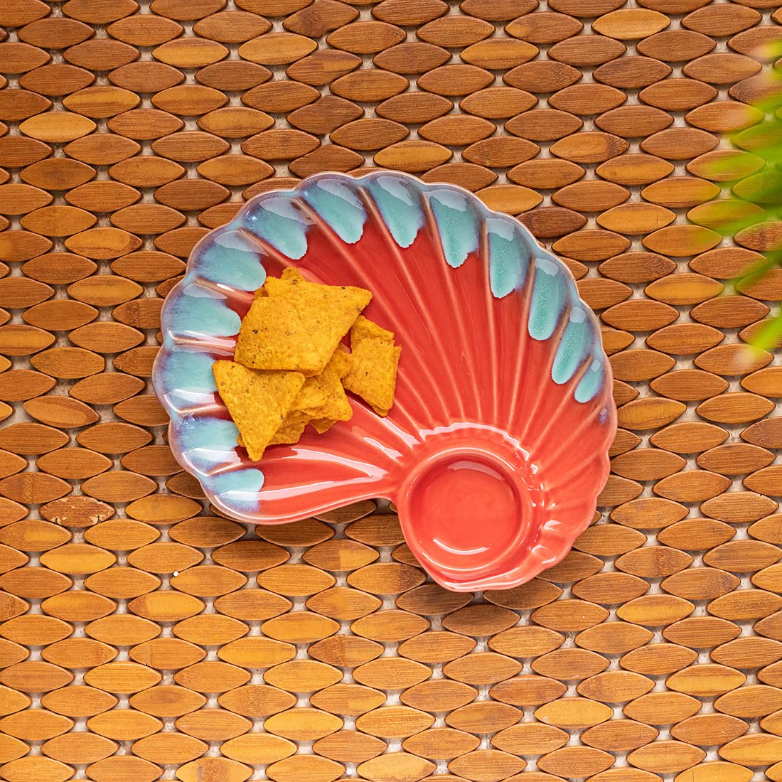 Buy ExclusiveLane Ceramic Chip and Dip Platter for Snacks 'Coral Reef