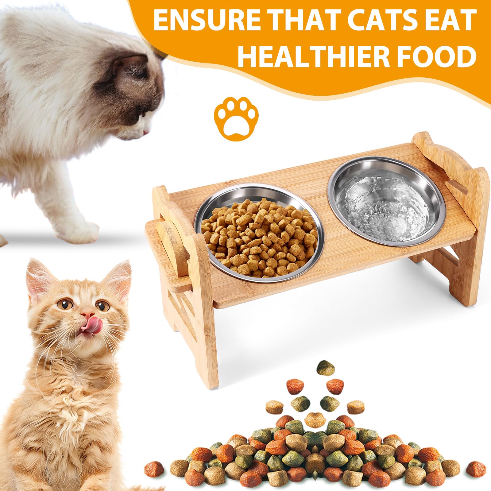 Raised Dog Bowl, Elevated Dog Bowls with Stand 3 Height Adjustable Bamboo Dog Feeding Station with 2 Stainless Steel Bowls - Image 2