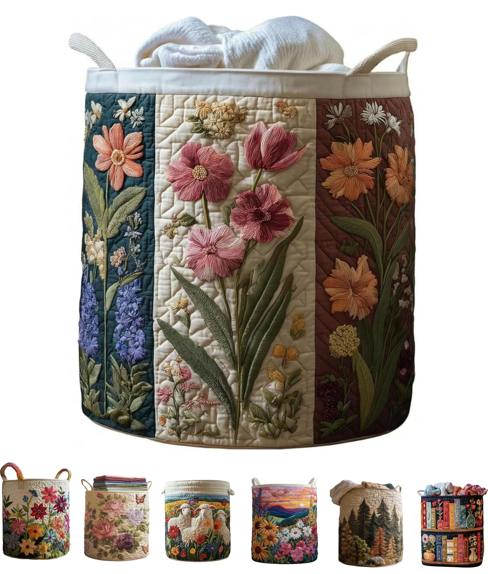 Quilted Laundry Basket, Foldable Laundry Hamper with Handles, Cute Boho Quilted Storage Basket for Blankets Toys Book and Clothes Versatile Storage (A, L 20in*28in) — view 12
