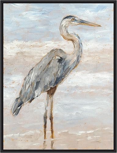 Amanti Art Lienzo enmarcado para pared, garza de playa I de Ethan Harper (18 pulgadas de ancho x 24 pulgadas de alto), marco negro Sylvie, talla M