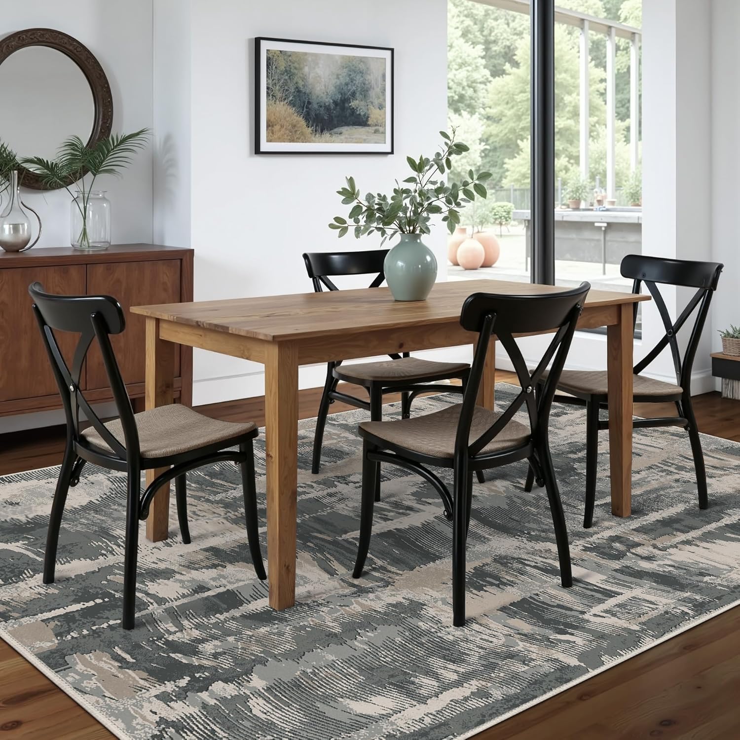 Washable Rug 5x7 Area Rug for Living Room Bedroom, Large Modern Abstract Rug Indoor Floor Carpets Low Pile No Shed Non-Slip with Rubber Backing Dining Room Kitchen Office (Black, 5'x7')