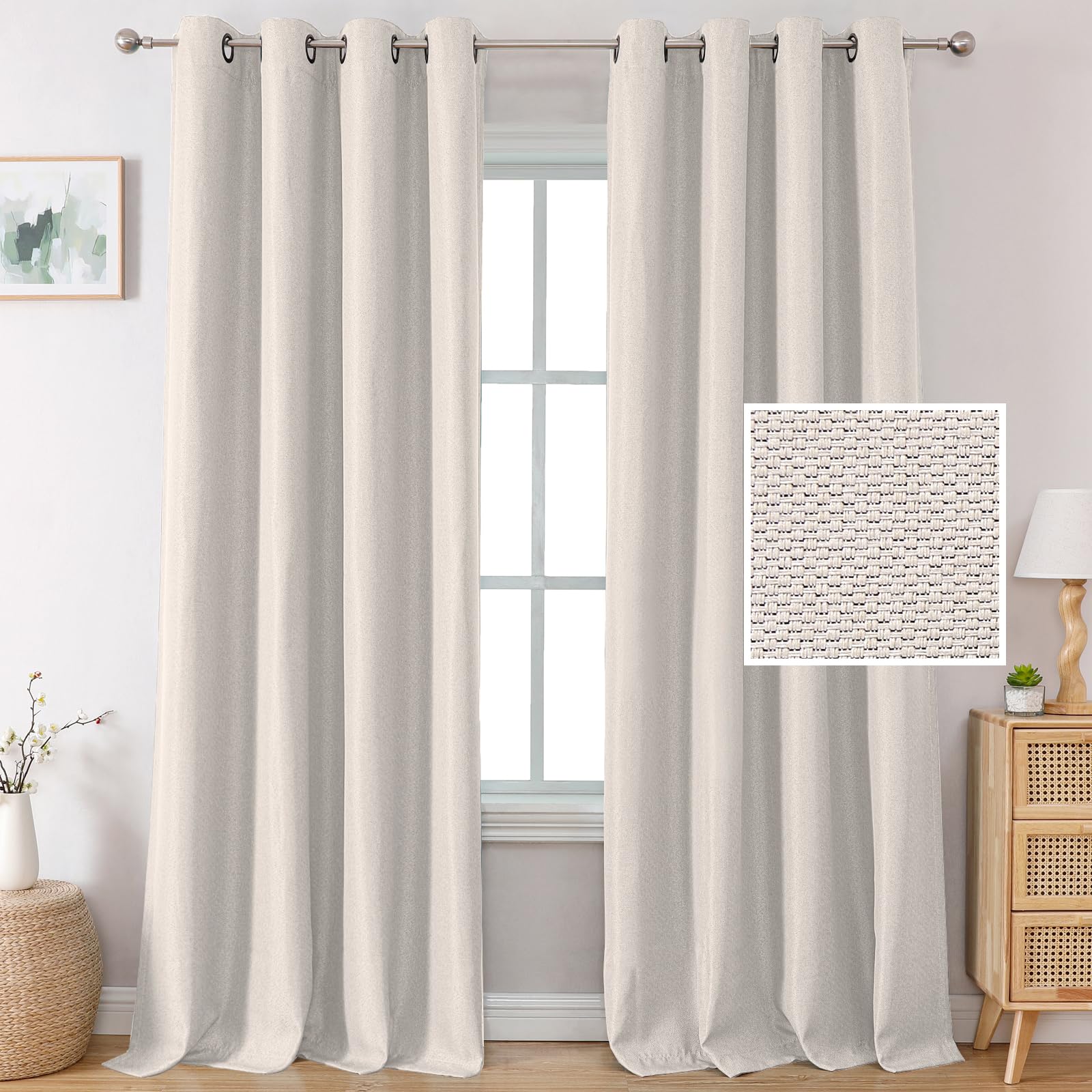 H.VERSAILTEX Linen Blackout Curtains for Bedroom 2 Panels Grommet Top Thick Linen Texture Curtain & Drapes for Living Room Modern Farmhouse Decor 9 FT