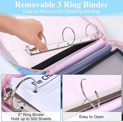 Miniatura 5 de FIODAY Carpeta con cremallera, carpeta de 3 anillos de 2 pulgadas con cremallera, bonita carpeta con asa y correa para el hombro, múltiples