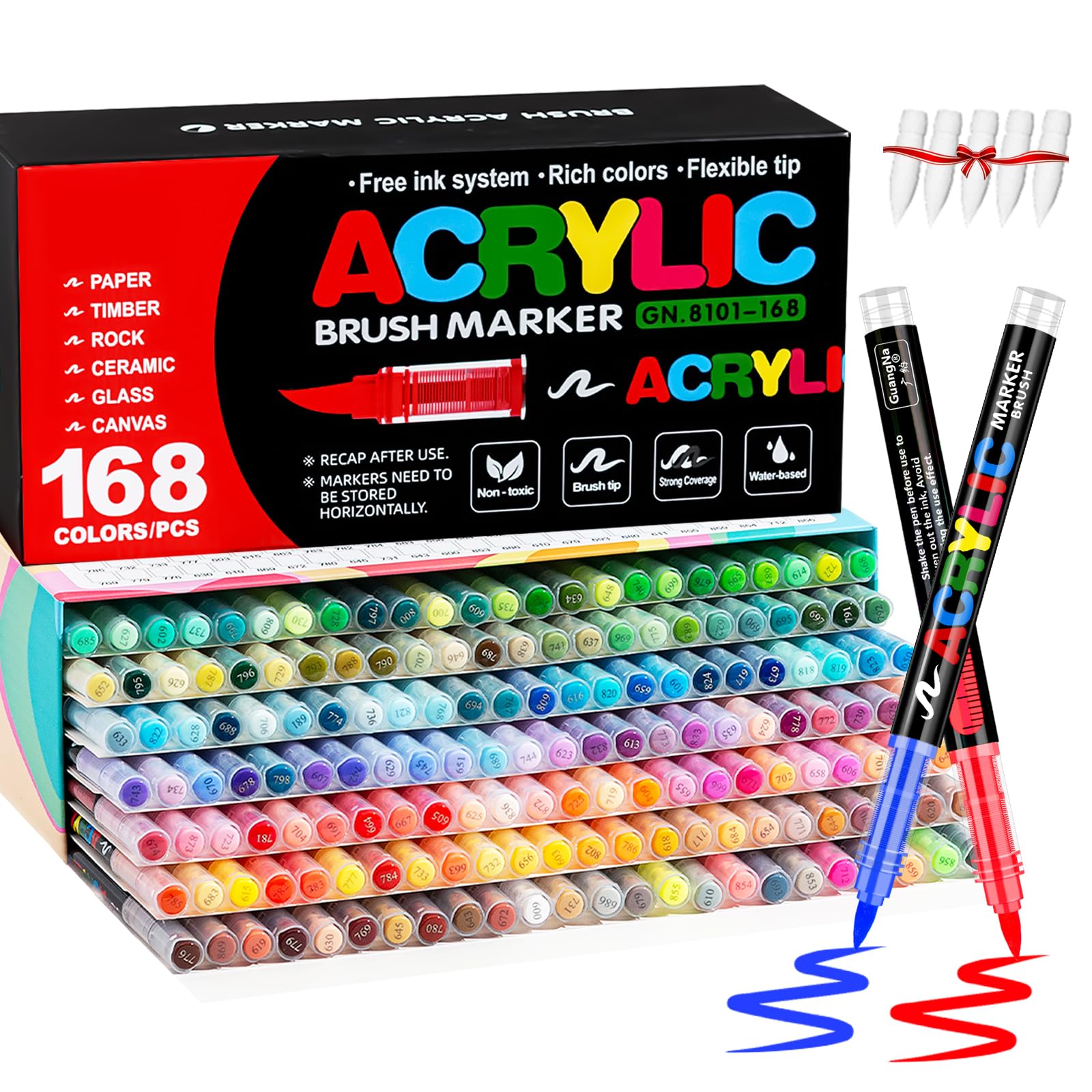 VAKKI Lot de 168 marqueurs de peinture acrylique pour coloriage, pierre, calligraphie, bois, toile, verre, céramique