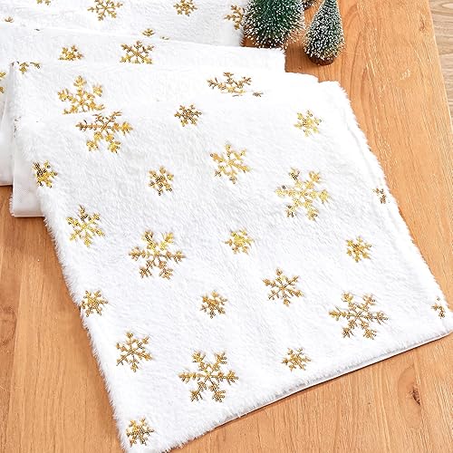 Camino de mesa de Navidad de 13 x 84 pulgadas, camino de mesa rojo con lentejuelas doradas, copos de nieve, camino de mesa de piel para decoración
