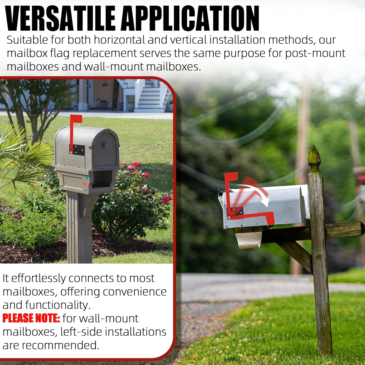 TonGass Mailbox Flag Replacement Kit, Red Metal Mailbox Flag with 4 Self-Tapping Screws + 2 Double-Sided Adhesive Pads, For Wall-Mount and Post-Mount Mailboxes, Carbon Steel, Rust-Resistant Finish