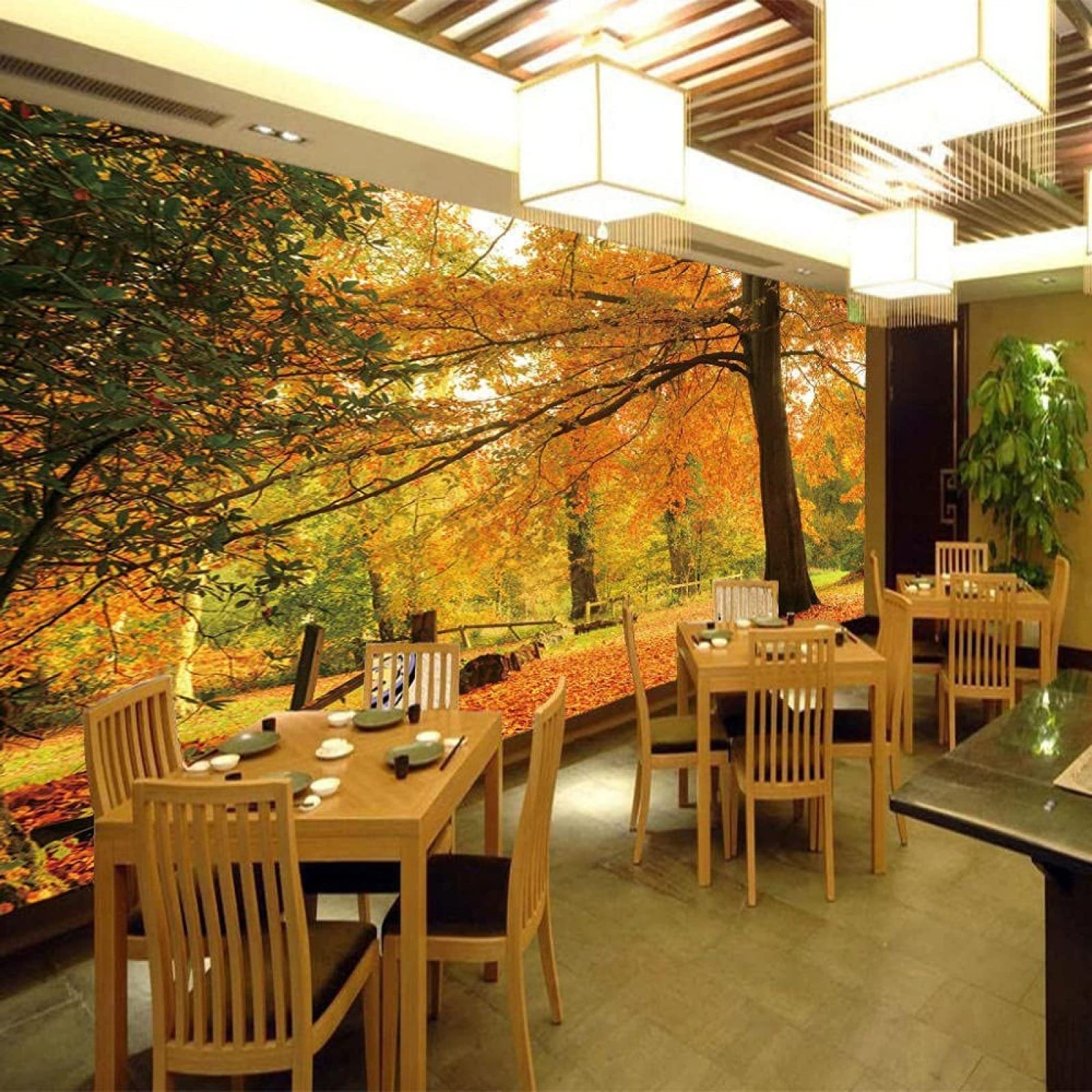 Papier Peint Mural Paysage De Chemin D'Érable D'Automne Peel And Stick Amovible Bricolage Mur Art Peintures Murales Maison Décoration Murale Pour Chambre Salon Salle De Classe Bure 250 X 175 Cm (LxH