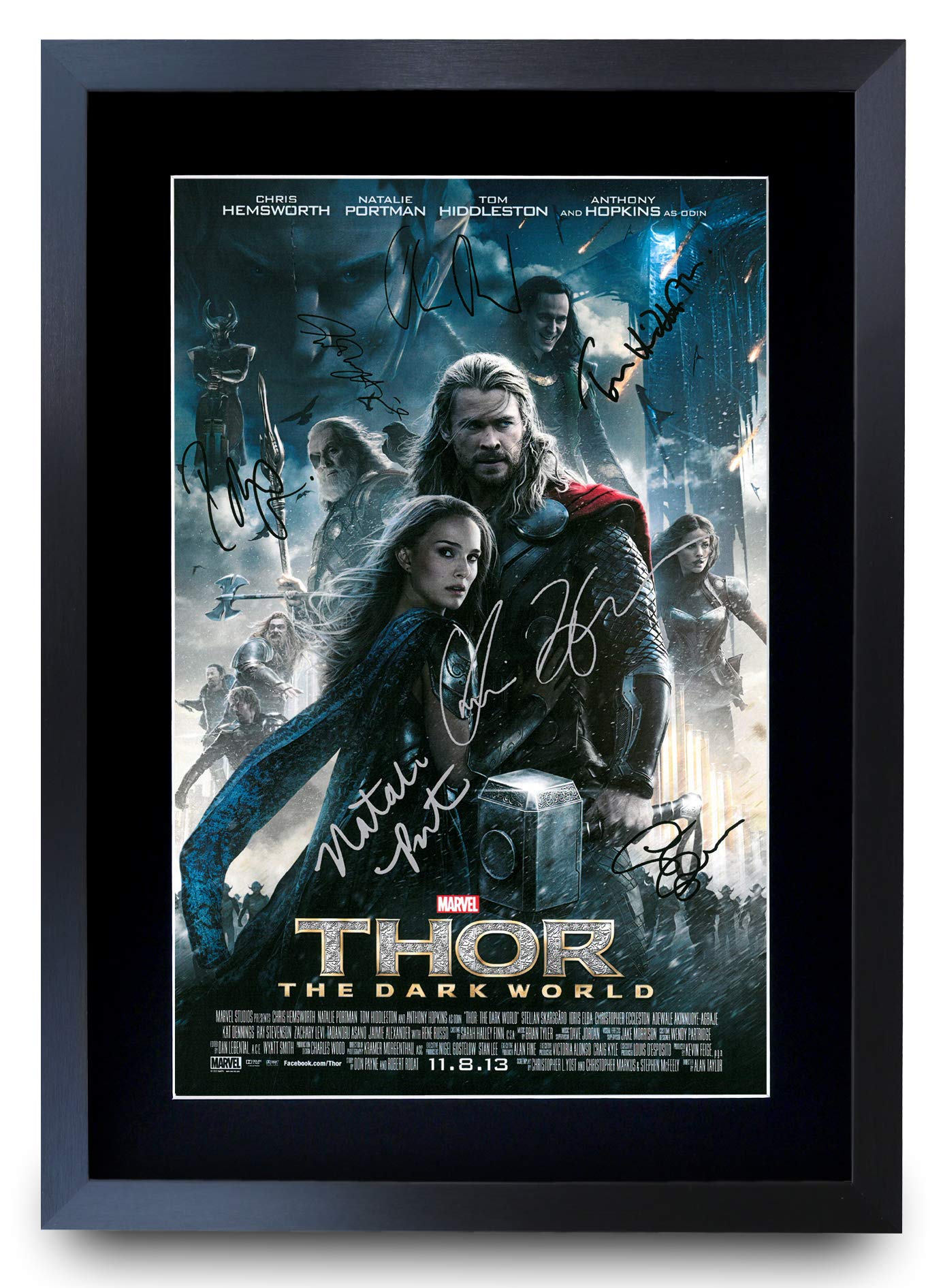 HWC Trading A3 FR Thor 2 The Dark World Chris Hemsworth and Cast Gifts Printed Poster Signed Autograph Picture for Movie Memorabilia Fans - A3 Framed