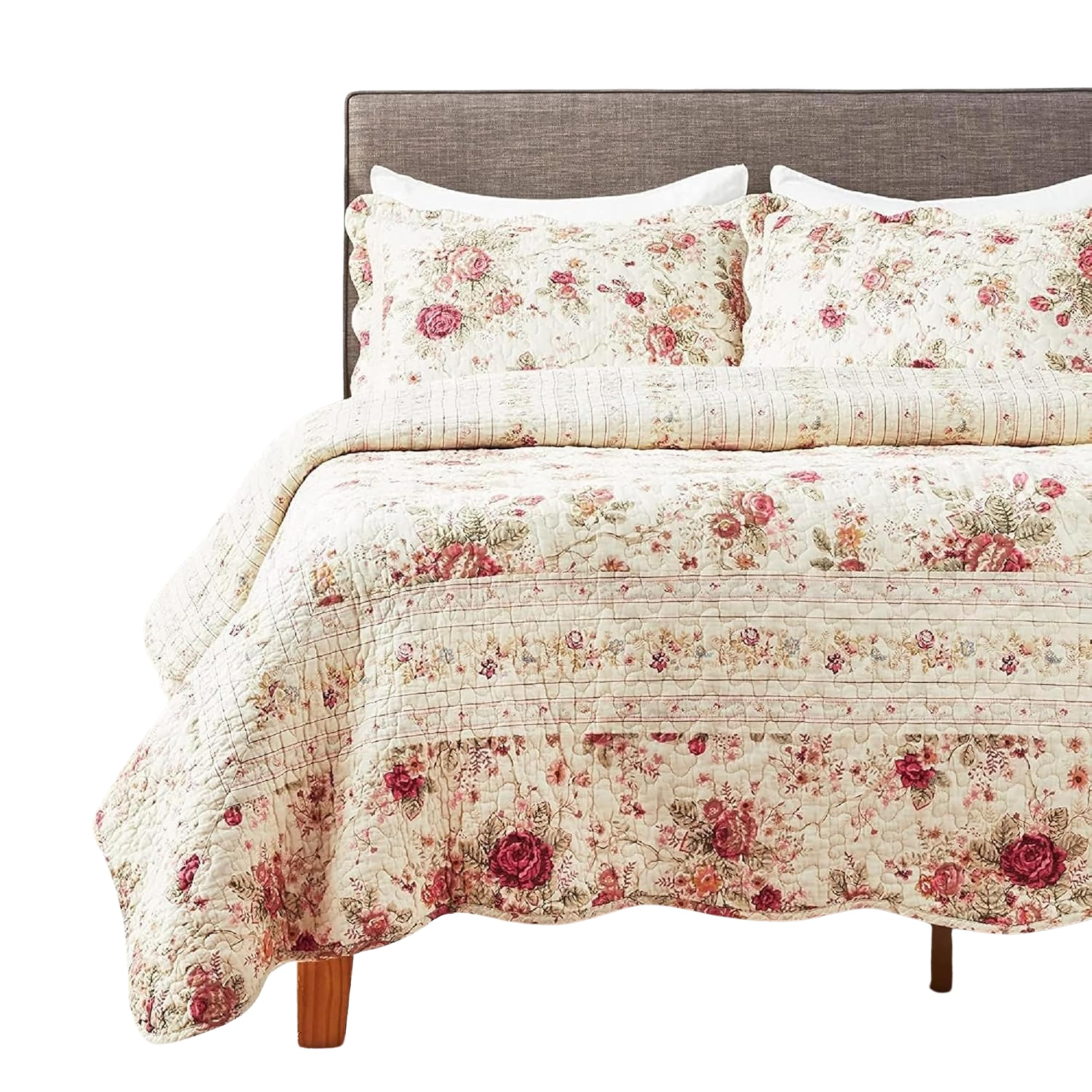 Greenland Home Antique Rose King Quilt Set, Ecru