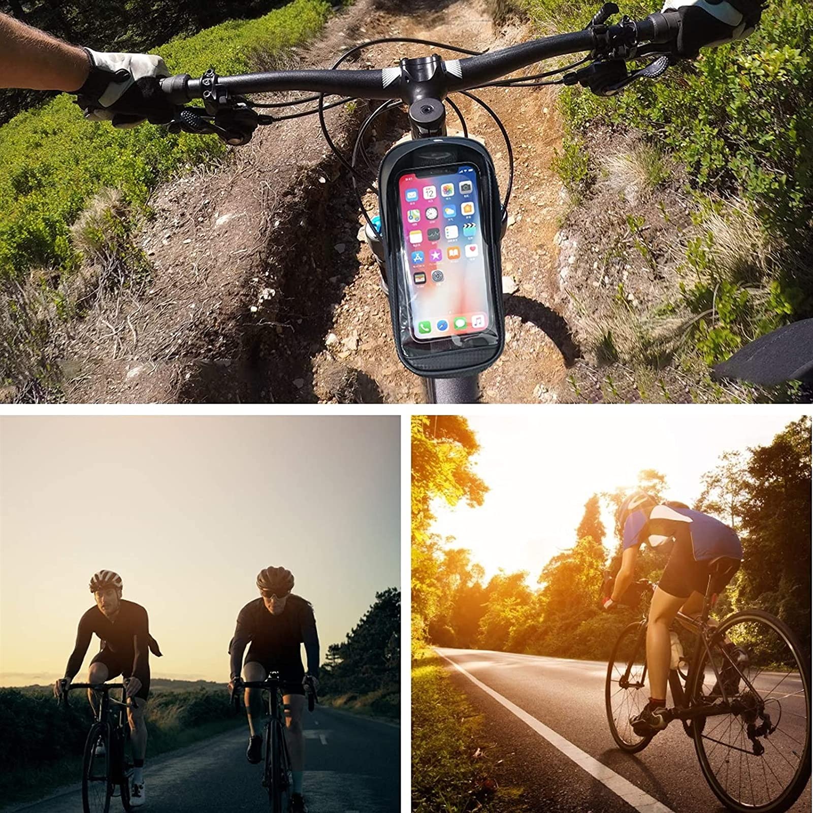 Torba na przednią rączkę roweru, twarda skorupa, torba rowerowa, przednia belka, rower górski, telefon komórkowy, ekran dotykowy, sprzęt jeździecki