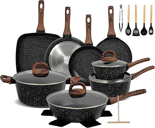 Juego de utensilios de cocina antiadherentes de 25 piezas (negro)