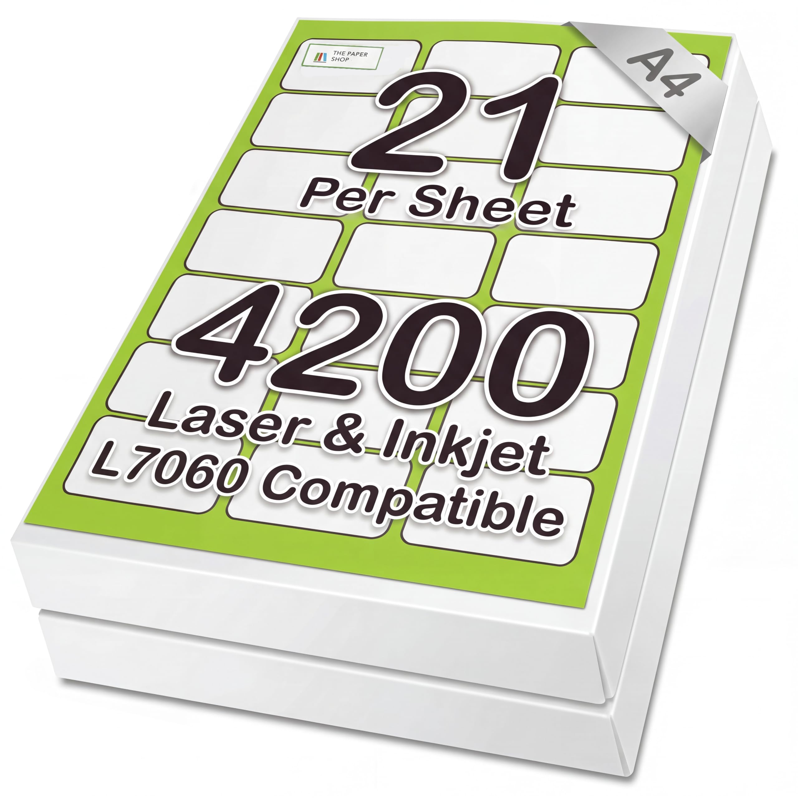 [4200 Labels] Self Adhesive White Printer Labels A4, 21 Per Sheet | Address Labels for Laser and Inkjet Printers | L7060 Compatible Sticky Labels, 63.5 x 38.1mm | for All Types of A4 Printer