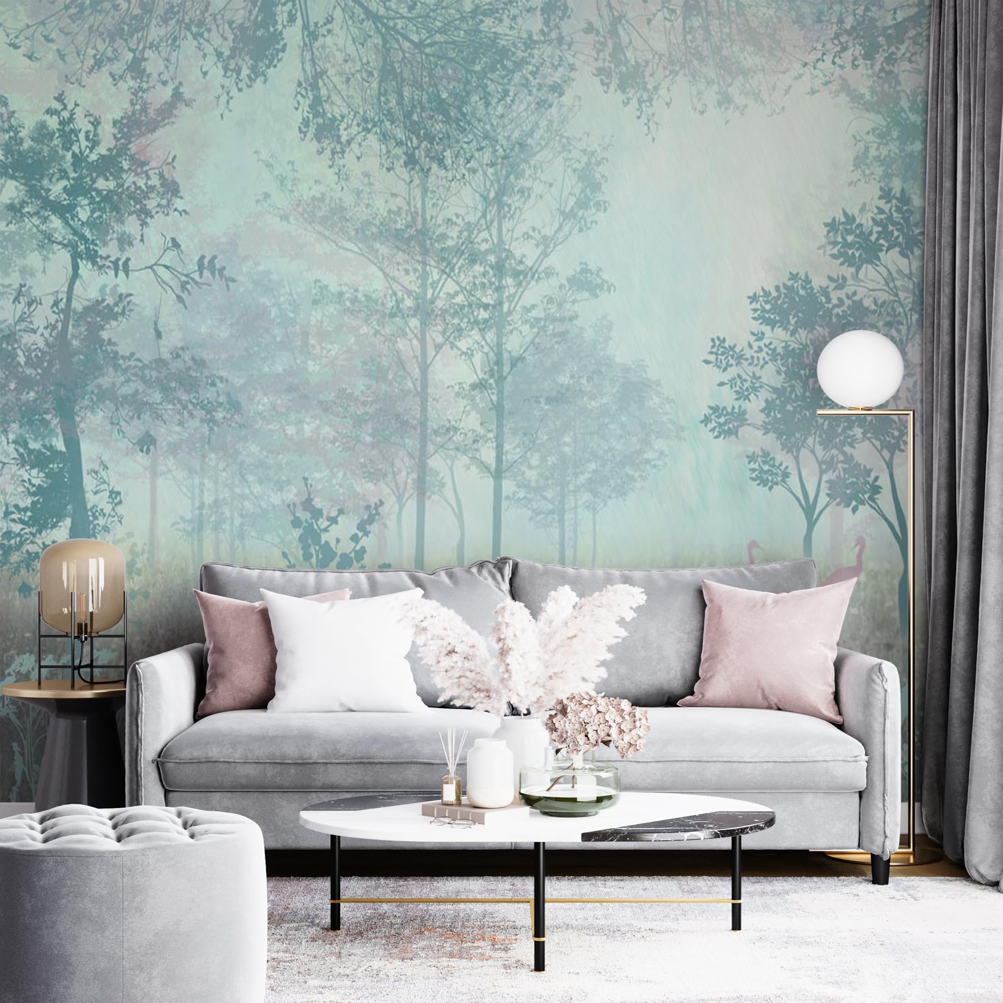 Forest Landscape Fresco Wall Mural - Nature Scene Wallpaper Peel and Stick Removable Wallpaper - Self Adhesive Wall Mural for Bedroom Living Room Home