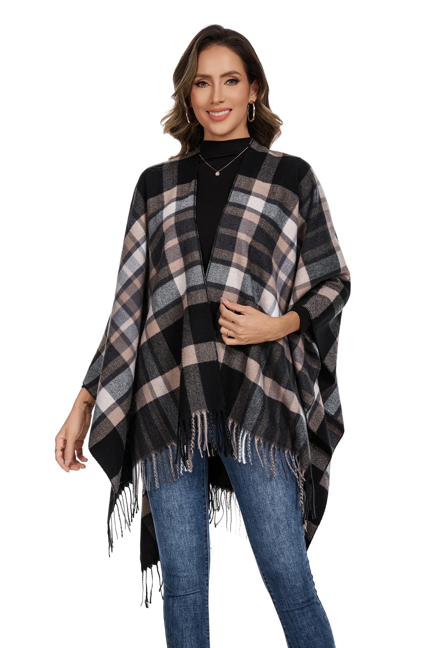 colornival Elegante Mantella da Donna con Fronte Aperto Poncho Morbido, Adatto per Primavera, Autunno e Inverno