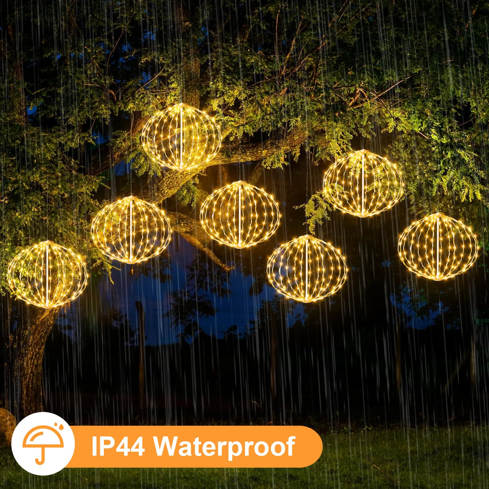 AGOTD Weihnachtsbeleuchtung Außen Strom, 4 Stück 30cm Hängende Kugel Lichter mit Timer 8 Modi Warmweiß Weihnachtsdeko outdoor, Leuchtkugel Aussen für Balkon Garten Party Zimmer Innen Deko