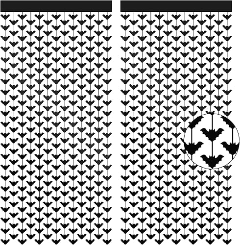 Miniatura 1 de GAGAKU Decoración de pared de murciélagos de Halloween, 2 unidades de 3.3 x 6.6 pies, cortinas de flecos de oropel de murciélagos espeluznantes