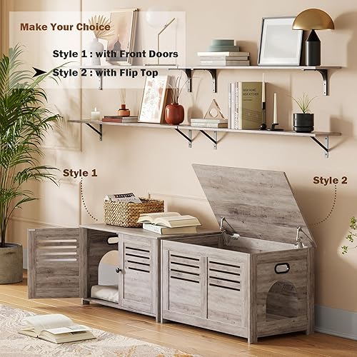 Miniatura 2 de DINZI LVJ Muebles de caja de arena, baño oculto para gatos con ventana con rejilla, la entrada puede estar en el lado izquierdoderecho, mesa