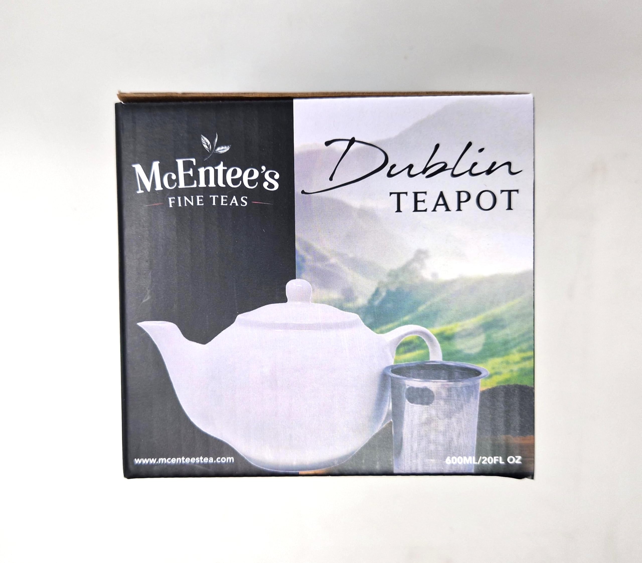 McEntee's Dublin Teiera in Ceramica da Tè 600ml/20 oz (2 Tazze) con Infusore Rimovibile in Acciaio Inossidabile