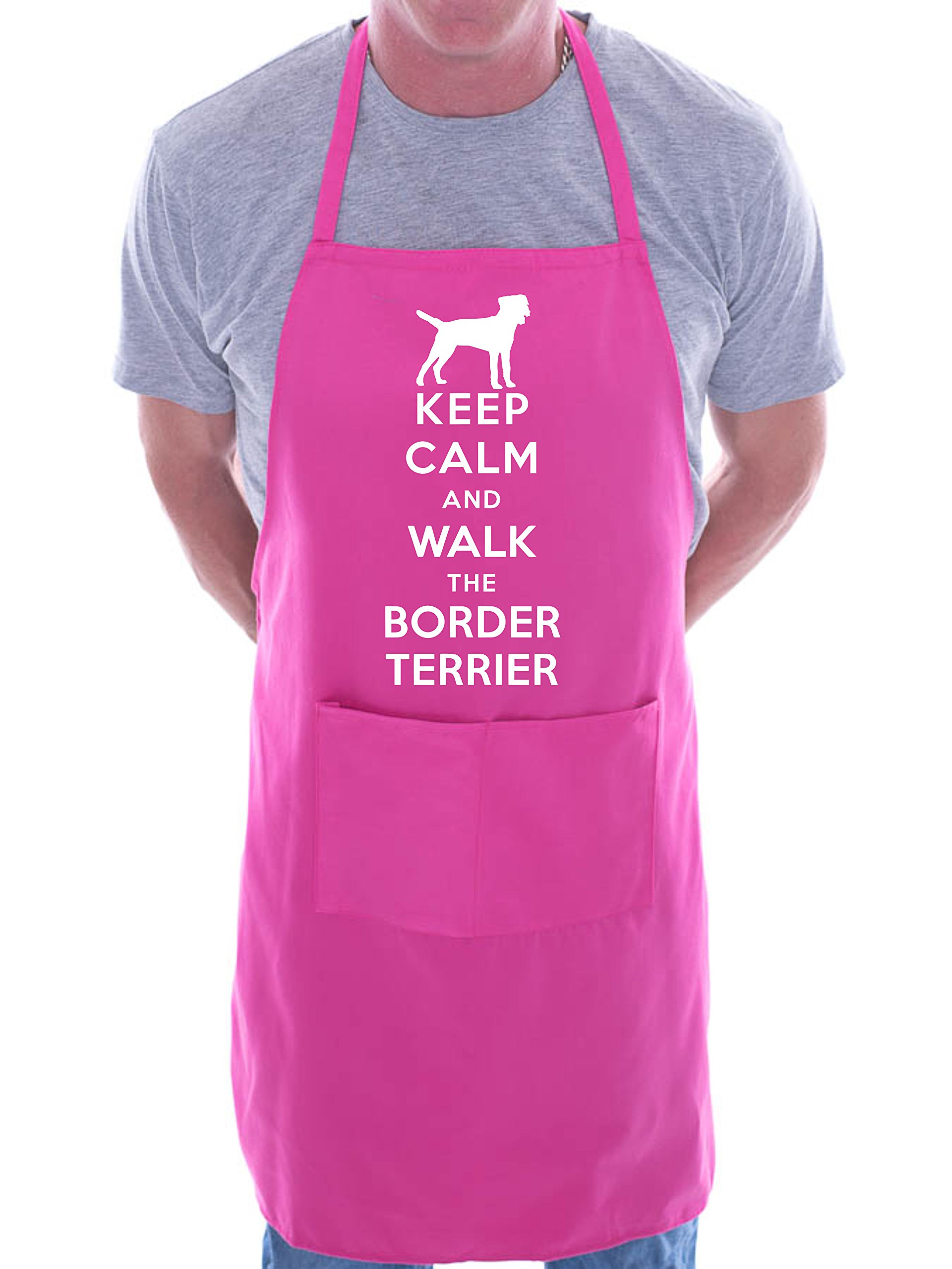 Print4u Men's Pink Keep Calm Walk The Border Terrier Dog Lover Bbq Cooking Novelty Apron