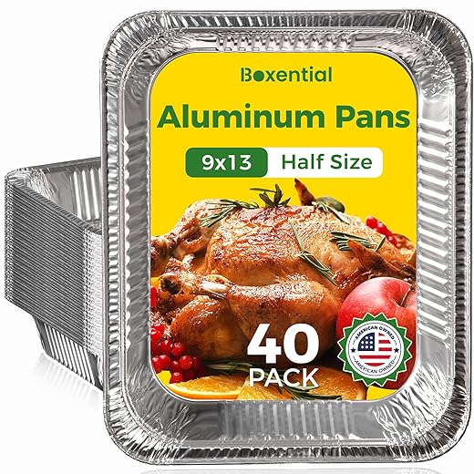 9x13 Aluminum Pans [40 Pack], Extra Heavy Duty Half Size Disposable Aluminum Foil Pans, Deep Baking Pans for Cooking, Roasting, Heating, and Steam Tables