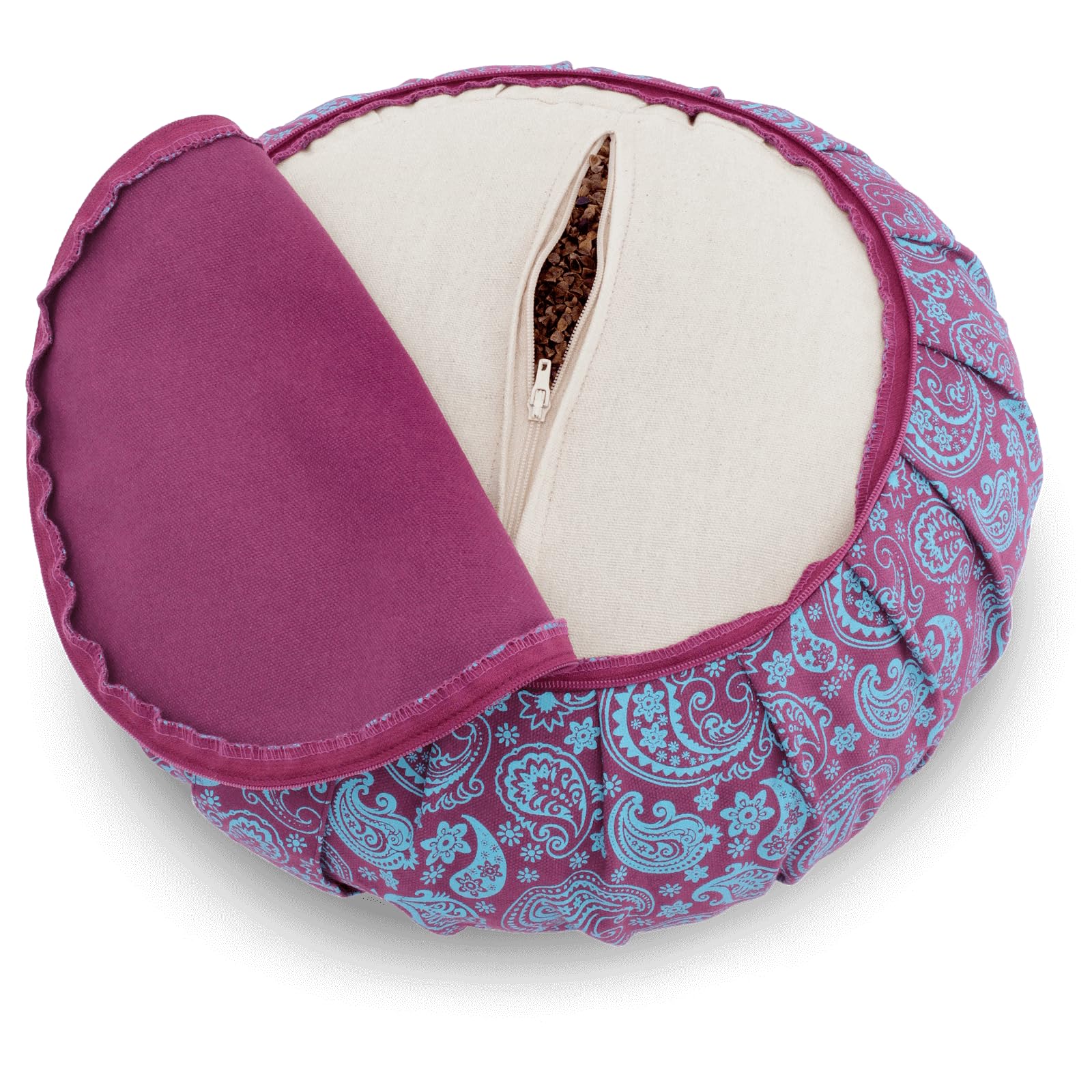 Cuscino da meditazione, per yoga, Paisley Zafu, 15 cm, lavabile, con ciotole di grano saraceno biologico, imbottitura
