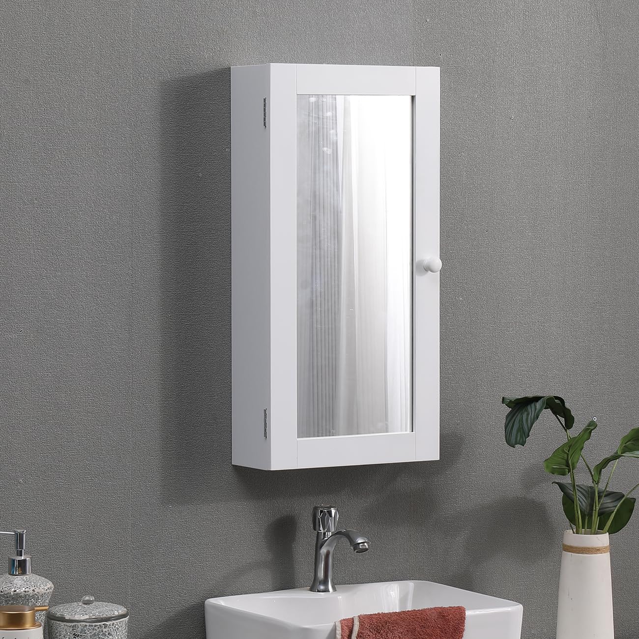 Ansley&HosHo Bathroom Wall Cabinet with 1 Door, Bathroom Medicine Cabinet with Mirror for Bathroom, Kitchen, Laundry Room, Wall Mount Storage Cabinet, White