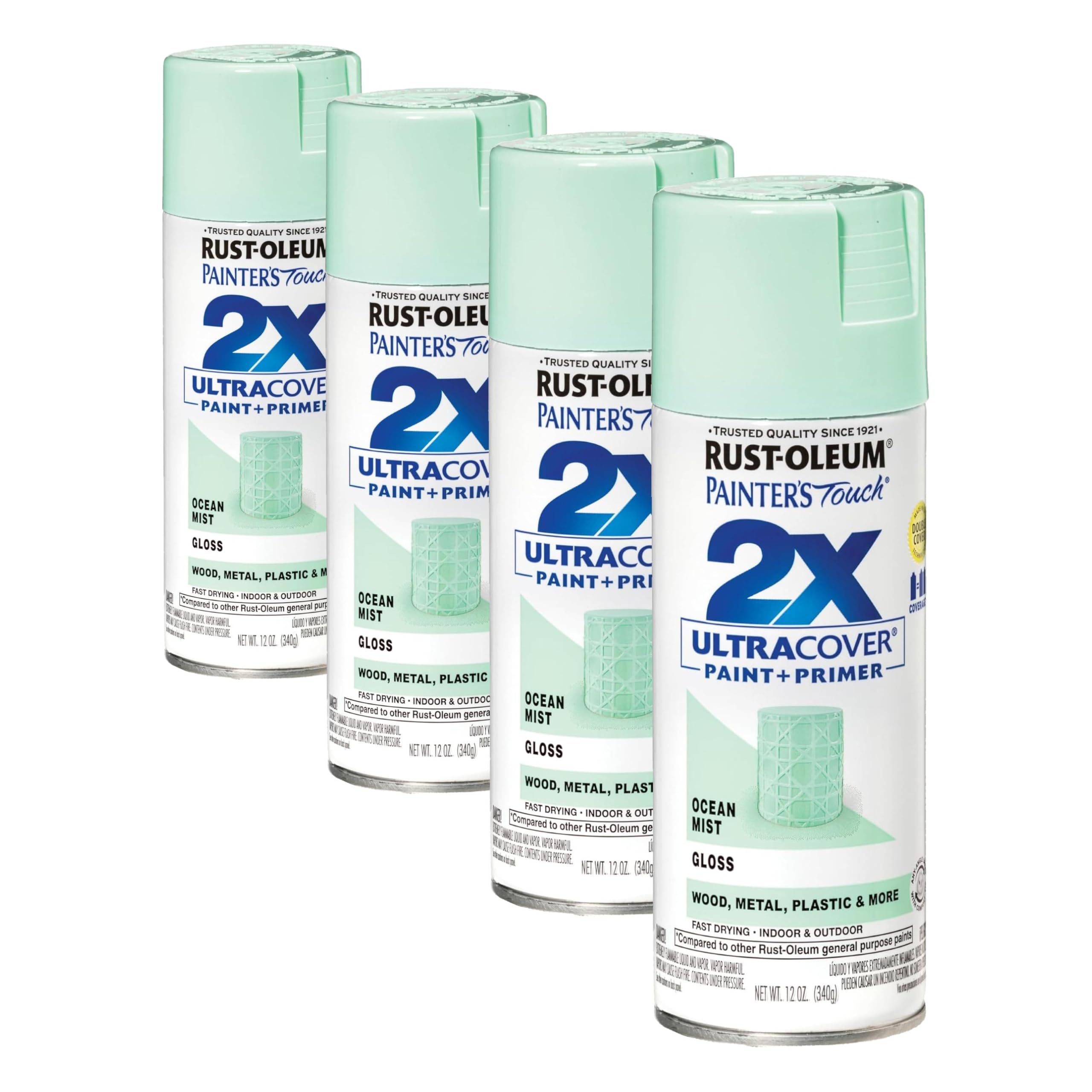 Rust-Oleum 334053 Painter's Touch 2X Ultra Cover Spray Paint, 12 oz, Gloss Ocean Mist (Pack of 4)