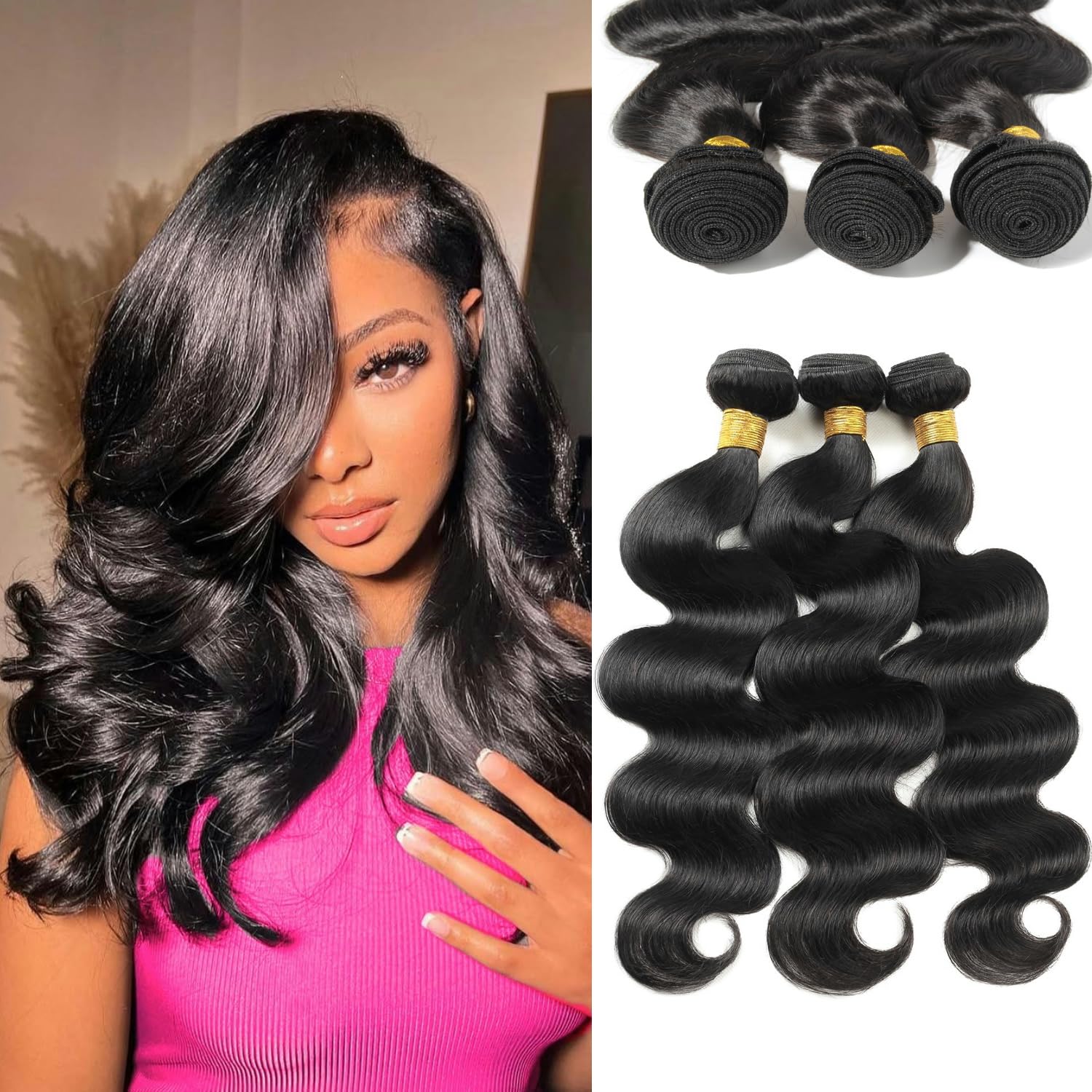 12A Human Hair Bundles 10 10 10 Inch Body Wave Bundles Human Hair 100% Unprocessed Brazilian Virgin Weave Bundles 3 Bundle Real Natural Black Wavy