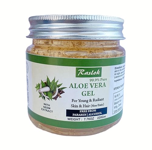 Raslok Gel de aloe vera puro y orgánico para hidratar la cara, la piel y el cuidado del cabello, hidratante duradero, calmante después del sol,
