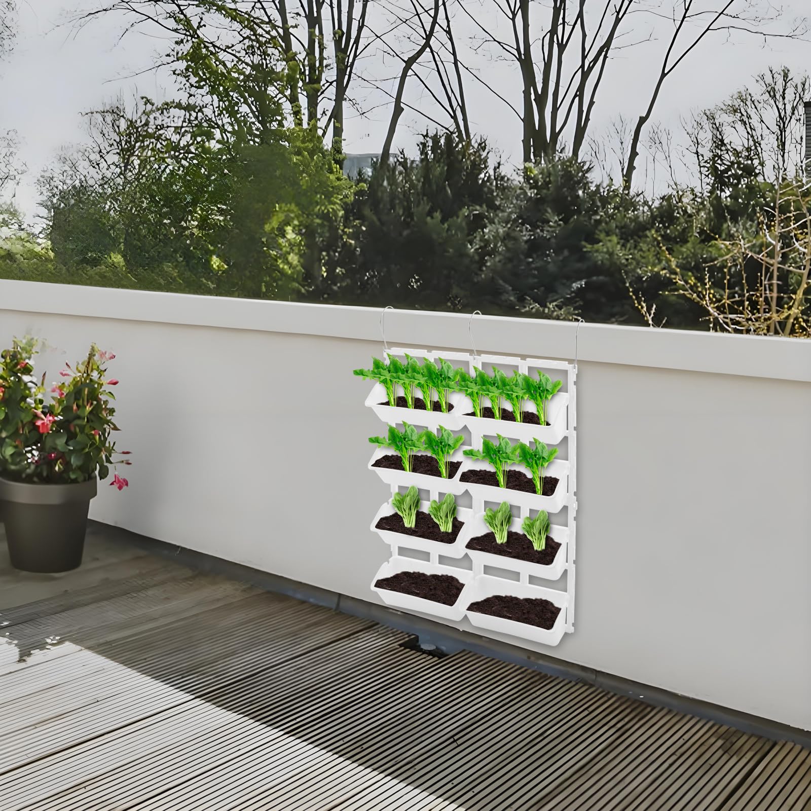 Pot de Fleurs Vertical Suspendu, Pot de Fleurs, Étagères de Balcon pour Légumes, Herbes, Fraises, Drainage et Rétention d’Eau, Pour Jardiniers de Balcon et Amateurs de Jardin (Blanc)
