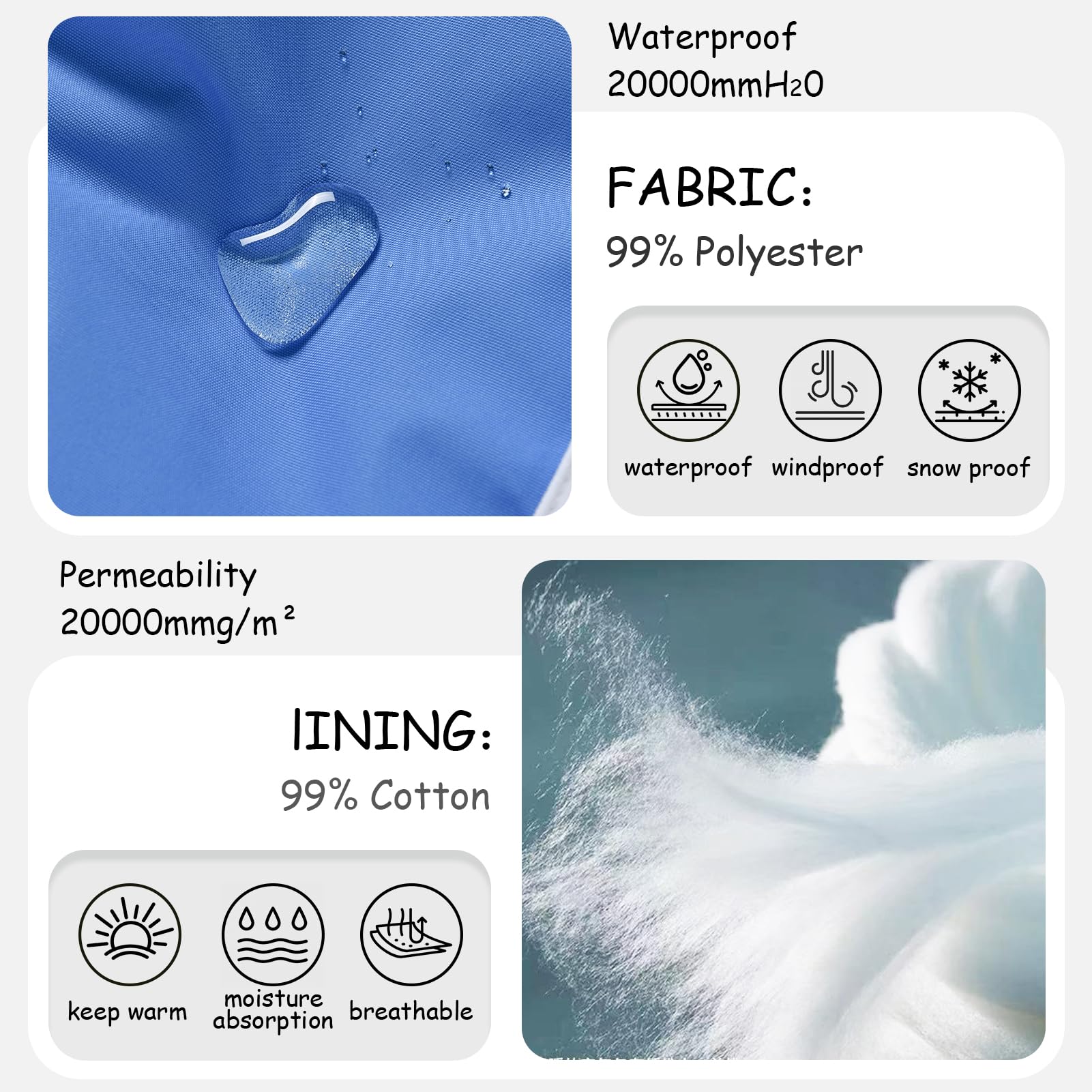 Traje de esquí infantil de 2 piezas, chaqueta de esquí con capucha y pantalones de esquí, transpirable, cálido, acolchado, traje de nieve para niños y niñas, azul real + pantalones azules de