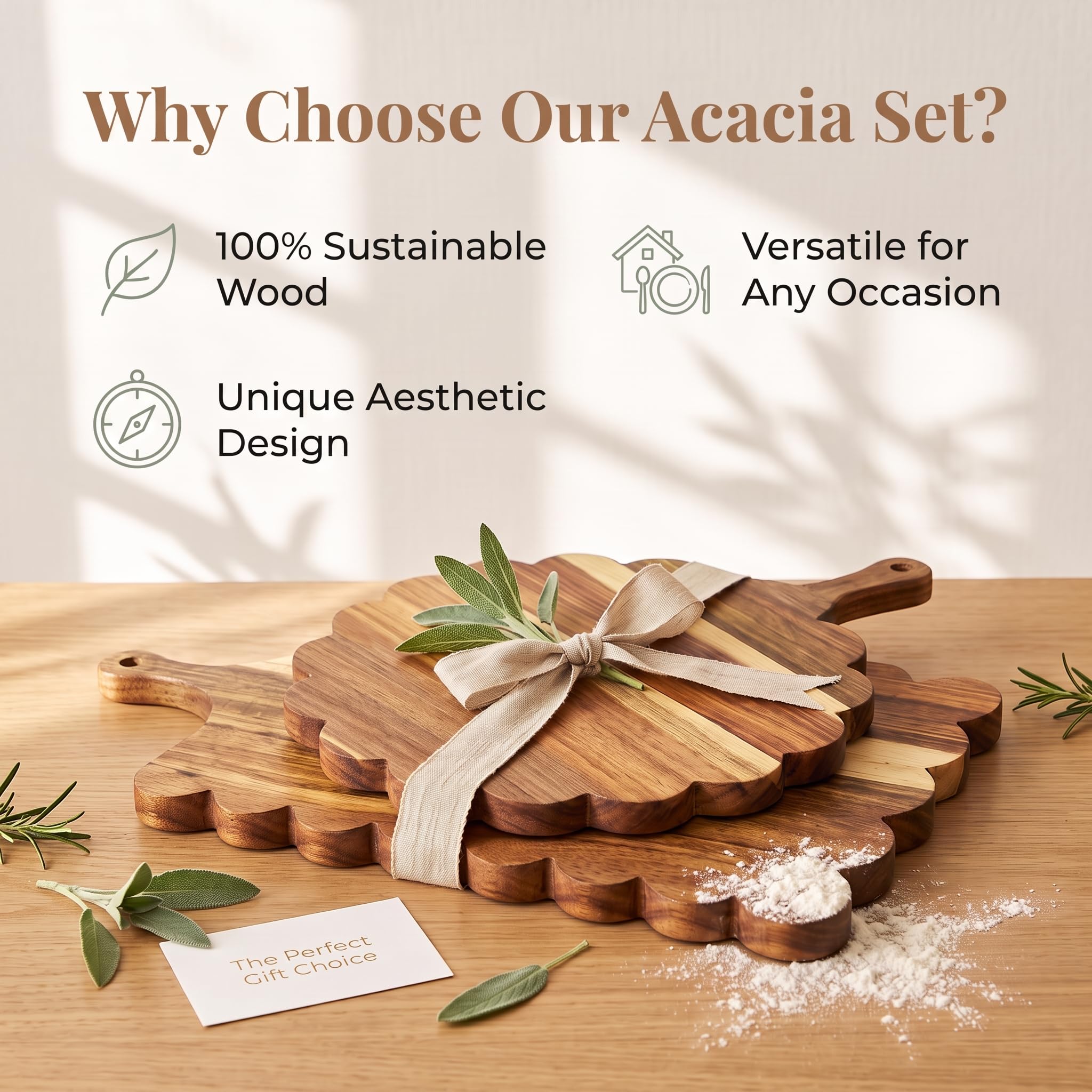 Set de 2 Planches à Découper en Bois d'Acacia, Planche a Decouper Bois avec Poignée, Pour Charcuterie, Fromage, Pizza, Viande, Fruits, Planche à Découper Design