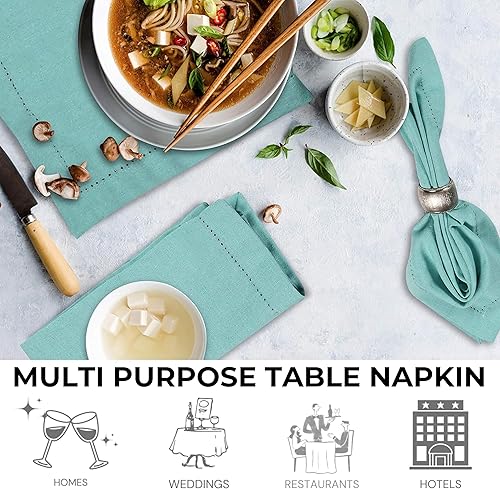 Miniatura 7 de Juego de 12 servilletas de tela de algodón, 20 x 20 pulgadas, doble vainica, color verde aguamarina, lavables a máquina, para bodas y uso diario