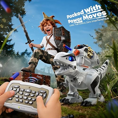 Miniatura 7 de Ruko 8809 Robot de dinosaurio de control remoto juguetes para niños, grandes juguetes recargables, STEM programable interactivo con efectos de