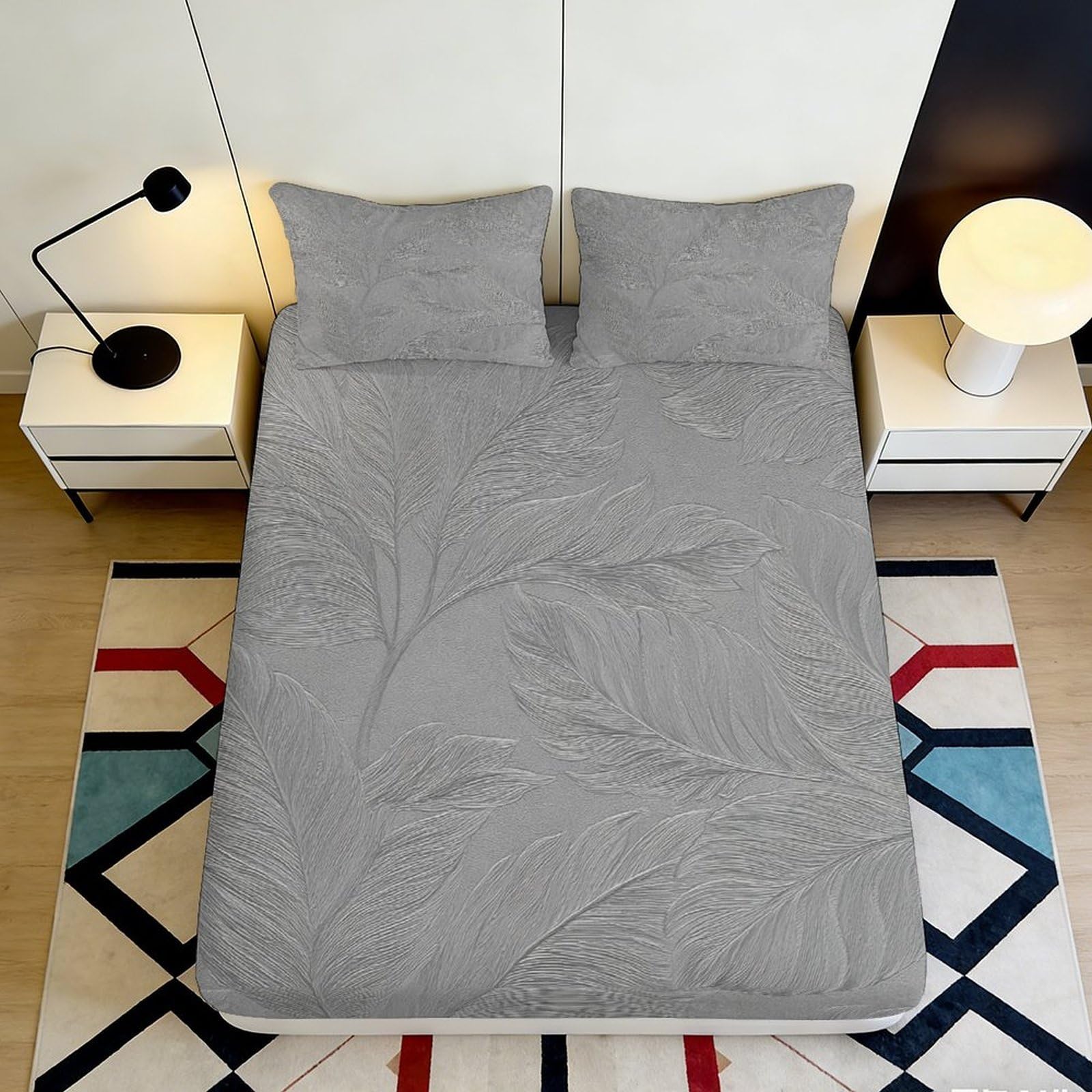 Jqzkxnhpbr Style-3 3D Printed Geometric Abstract Fitted Sheet Microfiber Grey Modern Mattress Cover For Bedroom Guest Room Decor 90X200x25cm