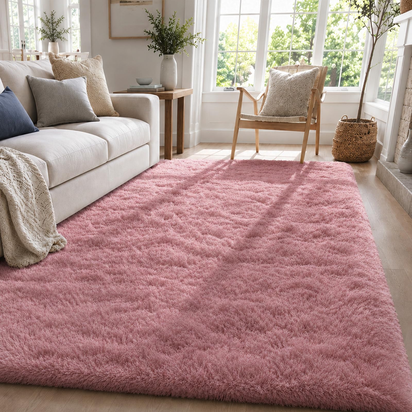 Hochflor Teppich Wohnzimmer 60x110cm, Creme Shaggy Teppich für Schlafzimmer Flauschige Teppichen, Modern Shag Wohnzimmerteppich Bettvorleger High-Pile Carpet rutschfest für Schlafzimmer Kinderzimmer