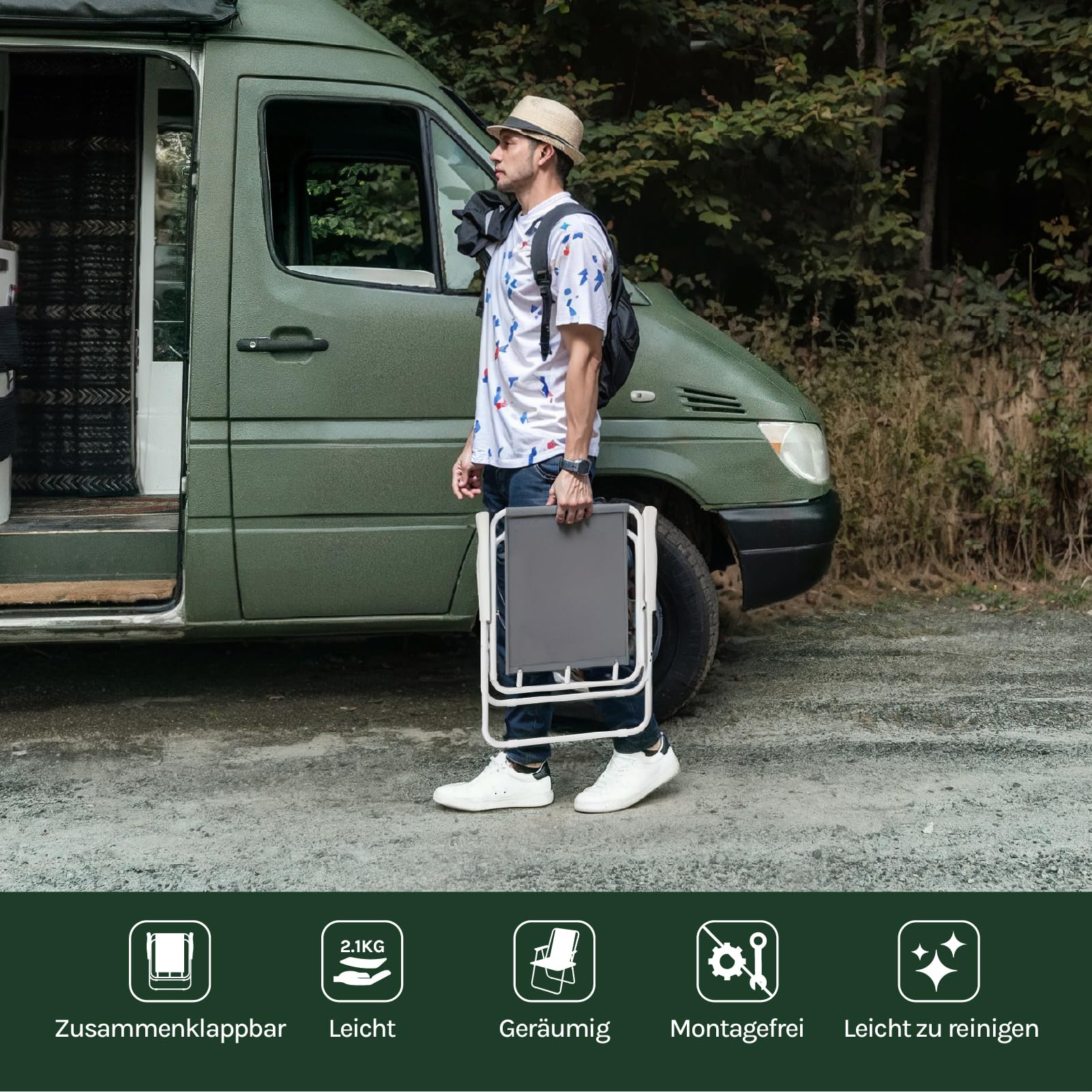 WOLTU Campingstuhl 2er Set Faltbar Leicht, Klappstuhl Camping belastbar bis 100 kg,Gartenstuhl klappbar Strandstuhl für Camping Balkon Garten