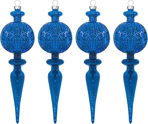 KI Store Finial Mercury - Adornos de Navidad de cristal de mercurio, color rosa, 4 piezas de 8 pulgadas, decoraciones colgantes grandes para árbol