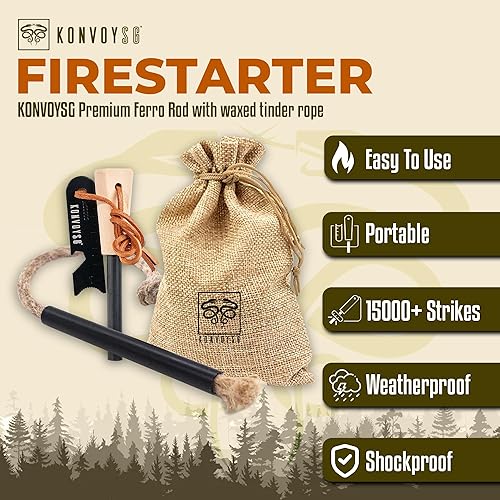 Miniatura 3 de Herramienta de supervivencia de arranque de fuego, kit de iniciación de fuego de varilla de ferro con yesca de cordón de cáñamo y mango de madera,