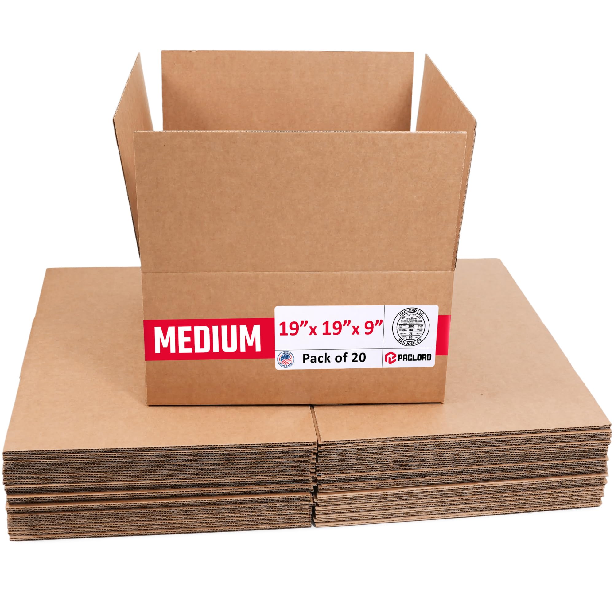 Medium Cardboard Boxes 19"L x 19"W x 9"H (Pack of 20) - USA-Made Packing Boxes for Moving, Shipping, or Storage - USPS, UPS, FedEx Approved - Professional Packing Supplies for Moving | USA-Made Packing Boxes for Moving, Shipping, or Storage - USPS, UPS, FedEx Approved - Professional Packing Supplies
