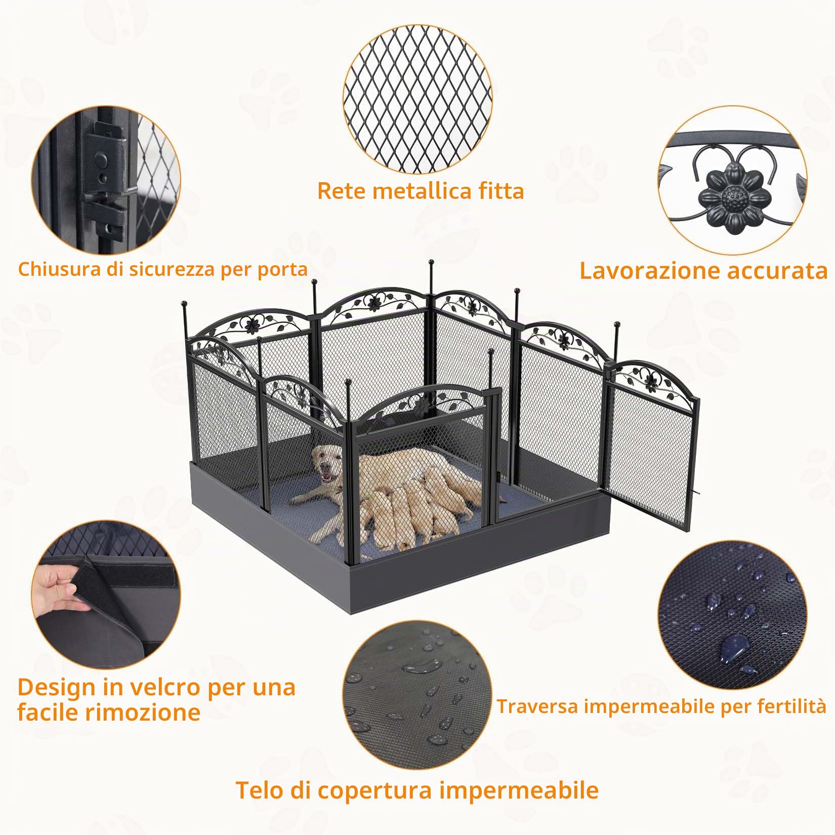 Recinto Box per Cani Cuccioli Metallo Recinto Sala Parto Alto 80cm 126x126cm