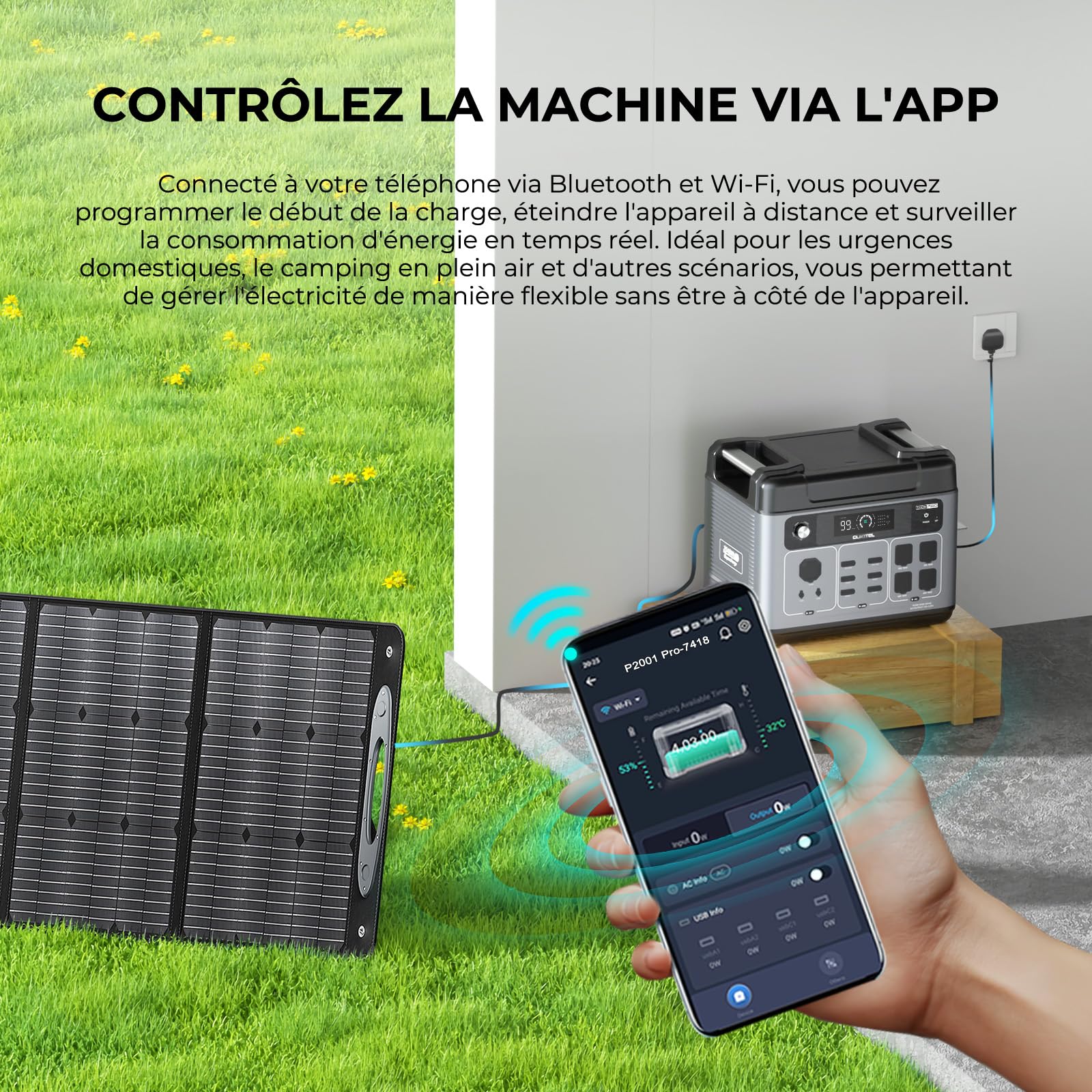 OKITEL P2001 PRO Station d'énergie portable 2048 Wh générateur solaire 3200 W haute puissance Source de réserve entrée solaire 1000 W Réserve électrique domestique