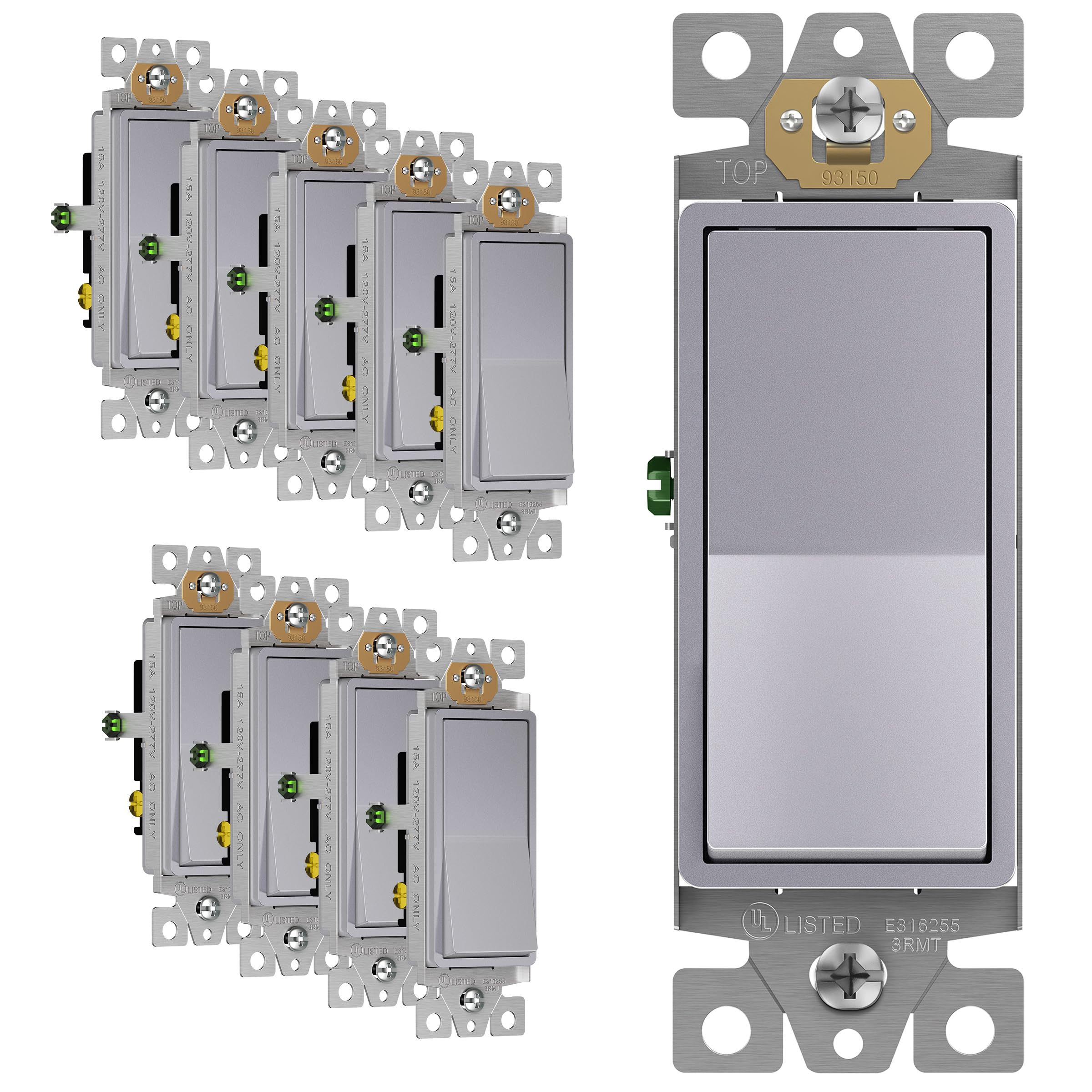 ENERLITES 3-Way Decorator Paddle Light Switch, Gloss Finish, Single Pole or Three Way, 3 Wire, Grounding Screw, Residential Grade, 15A 120V/277V, UL