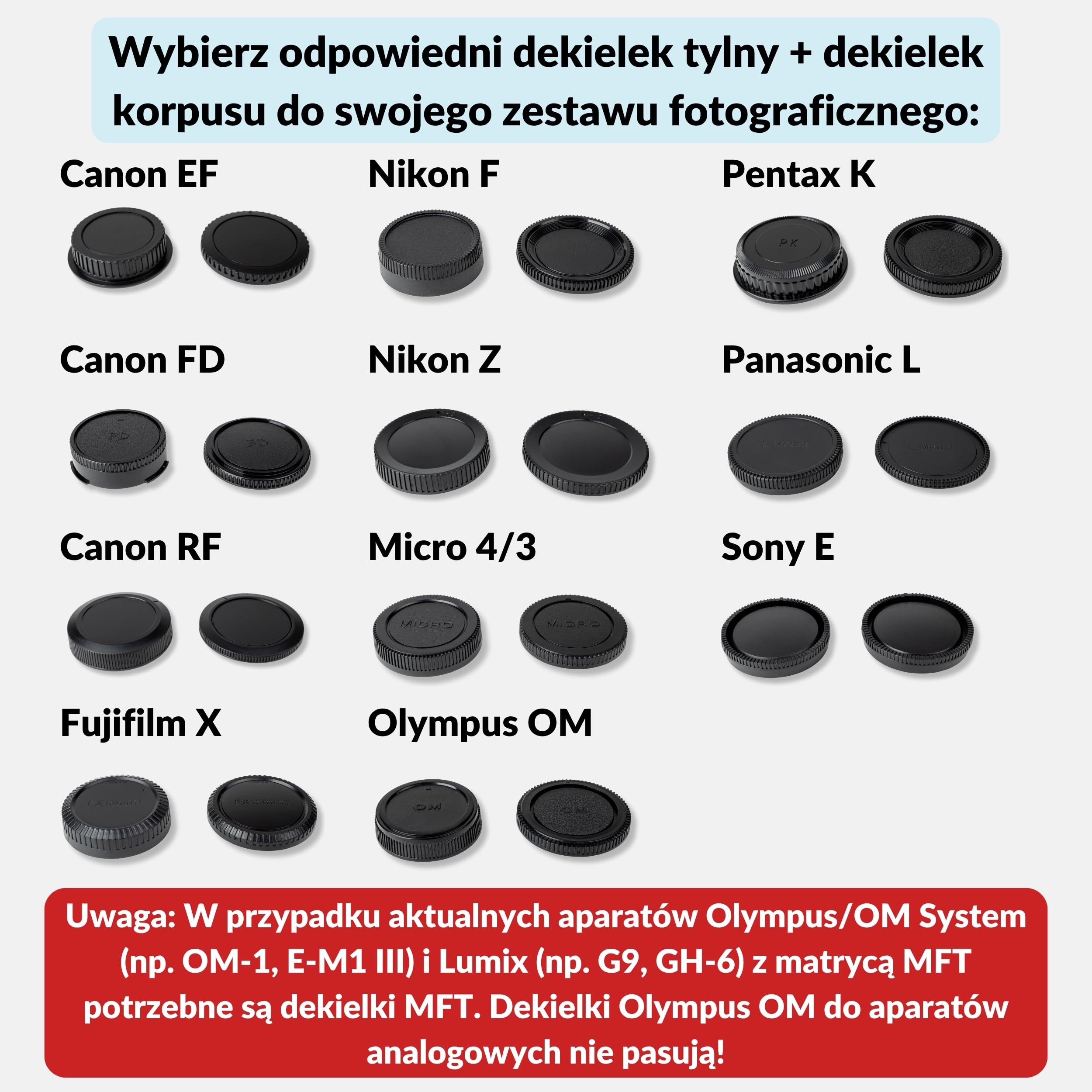 Lens-Aid Zestaw pokrywa obudowy + osłona obiektywu (tył) pasująca do aparatu Fuji Body i obiektyw z X Mount bagnetem