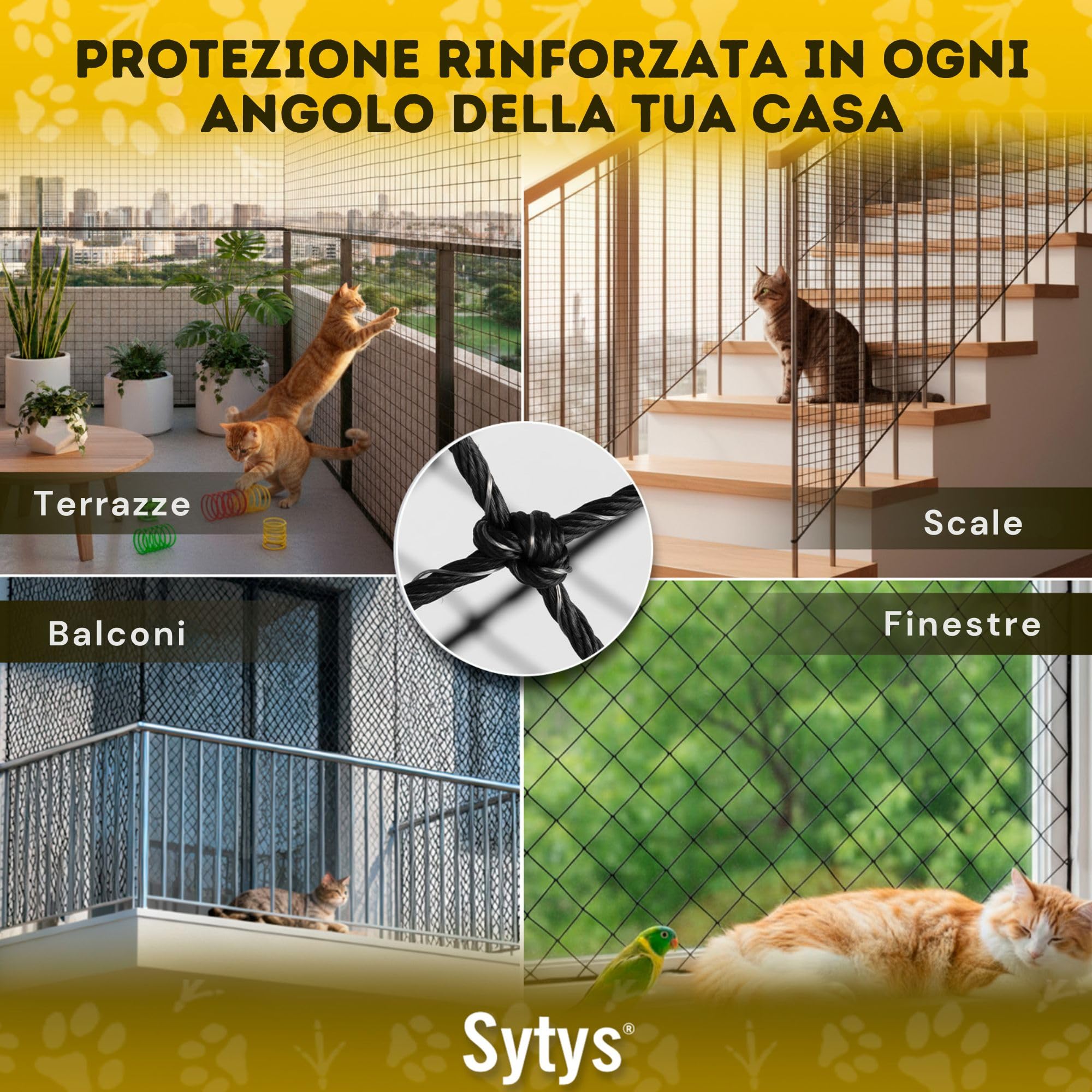 Rete per Gatti Balcone Esterno | Rete di Protezione per Gatti e Uccelli | Rinforzata in Acciaio Inox | Extra Grande 6x3 m | Fissa e Scorrevole | Kit Incluso | Manuale in Italiano