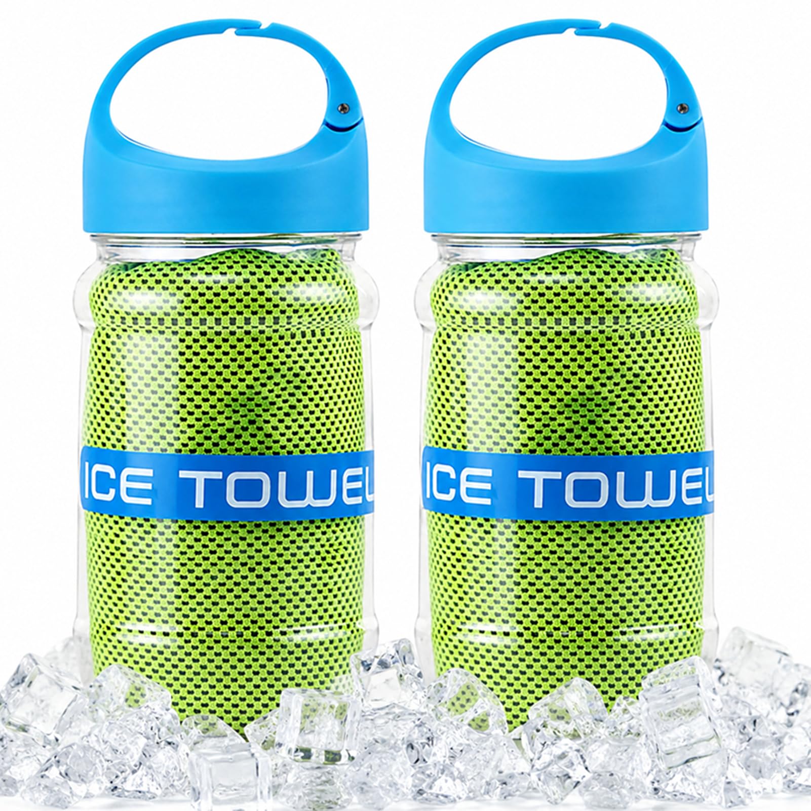2 PACK Cooling Towel 100x30cm Microfiber Cool Ice Towel with Storage Bottle Sweat Towel for Neck and Face Yoga Sport Running Gym Fitness Microfiber Stay Cool